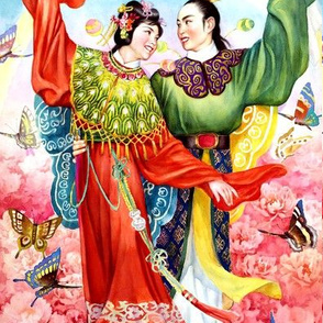 china chinese oriental ancient dynasty peony flowers opera folk tales fairy lovers couples butterfly boyfriends girlfriends valentine love romance