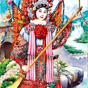 asian china chinese oriental fighting woman lady warriors war battles traditional martial arts kung fu spear beijing peking opera soldiers rivers mountains hills lakes fortress knights dynasty