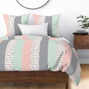 Pink/Grey/Mint 1 yard cut Wholecloth quilt top