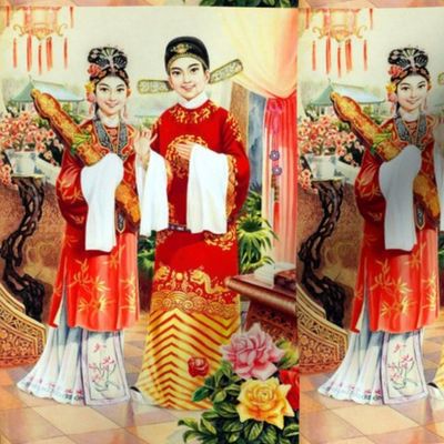 asian china chinese oriental chinoiserie ancient dynasty wedding bride groom lanterns palace marriage flowers roses lanterns plants traditional love romance