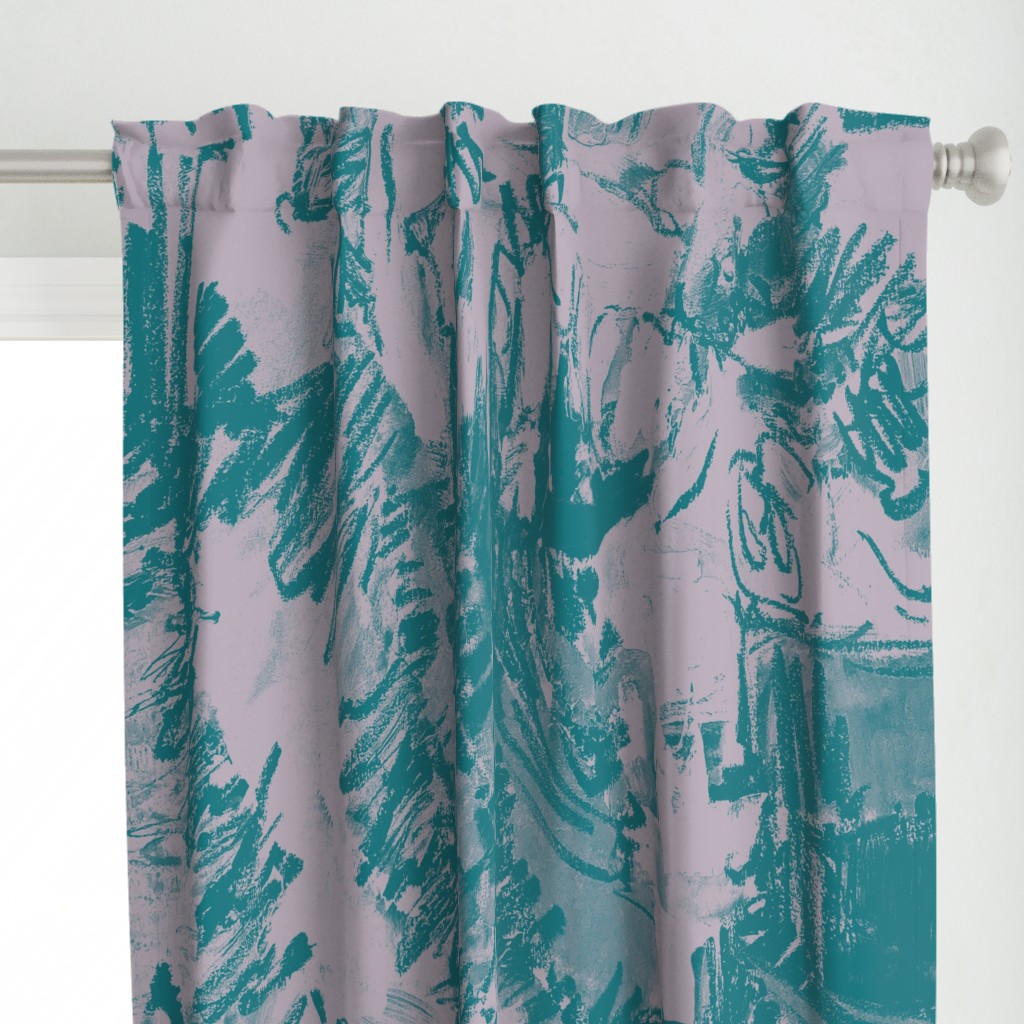 Silver Gray Teal Floral Graphic Oversize