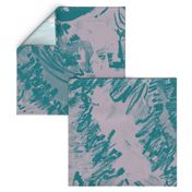 Silver Gray Teal Floral Graphic Oversize