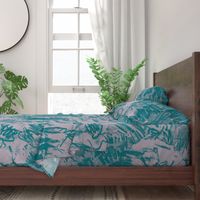 Silver Gray Teal Floral Graphic Oversize