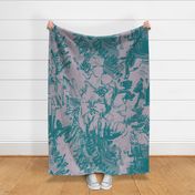 Silver Gray Teal Floral Graphic Oversize