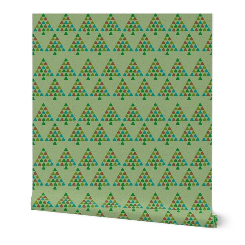 Green Christmas Trees Hand-Drawn and Colorful Geometric Holiday Design