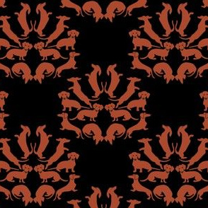 Doxie Damask Brown on Black