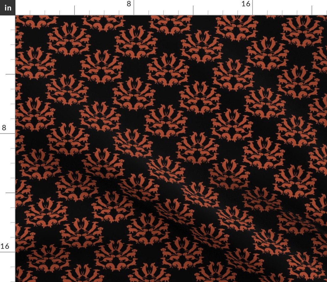 Doxie Damask Brown on Black