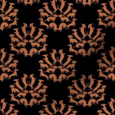 Doxie Damask Tan on Black