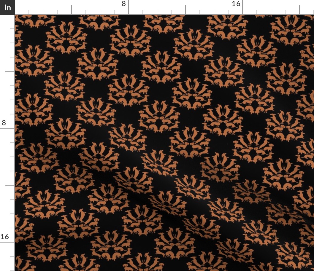 Doxie Damask Tan on Black