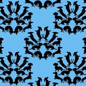 Doxie Damask Black on Blue