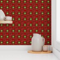 Christmas Red Fabric with Sun, Moon and Stars in Geometric Large Scale