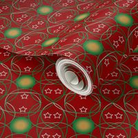 Christmas Red Fabric with Sun, Moon and Stars in Geometric Large Scale