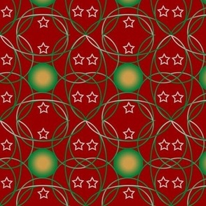 Christmas Red Fabric with Sun, Moon and Stars in Geometric Large Scale