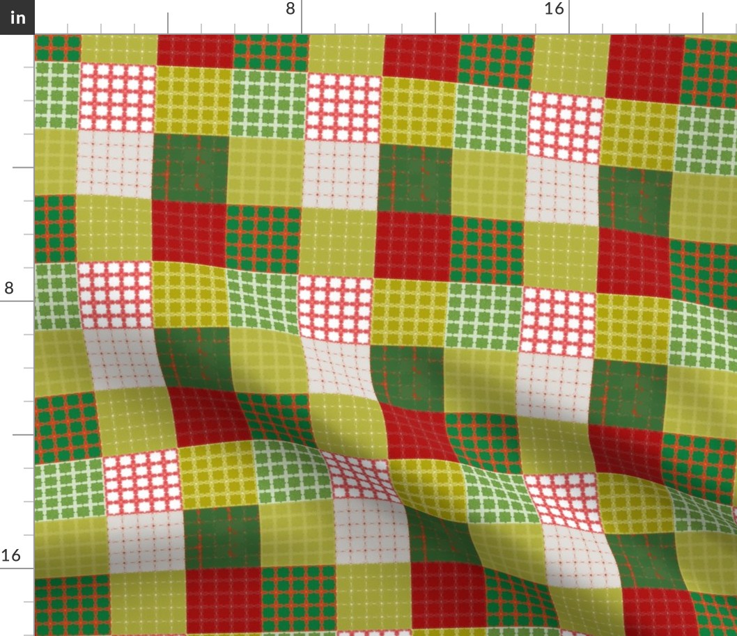 Vintage Christmas Patchwork Quilt, Christmas Red, Green, Gold Background