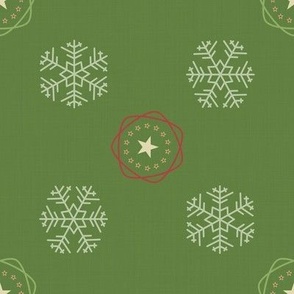 Christmas Stars and Geometric Snowflakes in Red and Green, Large