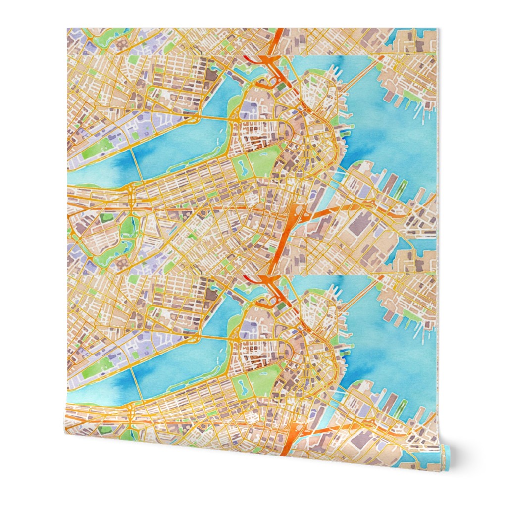 Boston watercolor map * blanket size*