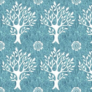 White tree and flower stamp - texture-PERSIANBLUE