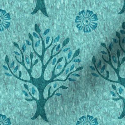 Tree and flower stamp - texture-AQUA