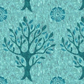 Tree and flower stamp - texture-AQUA