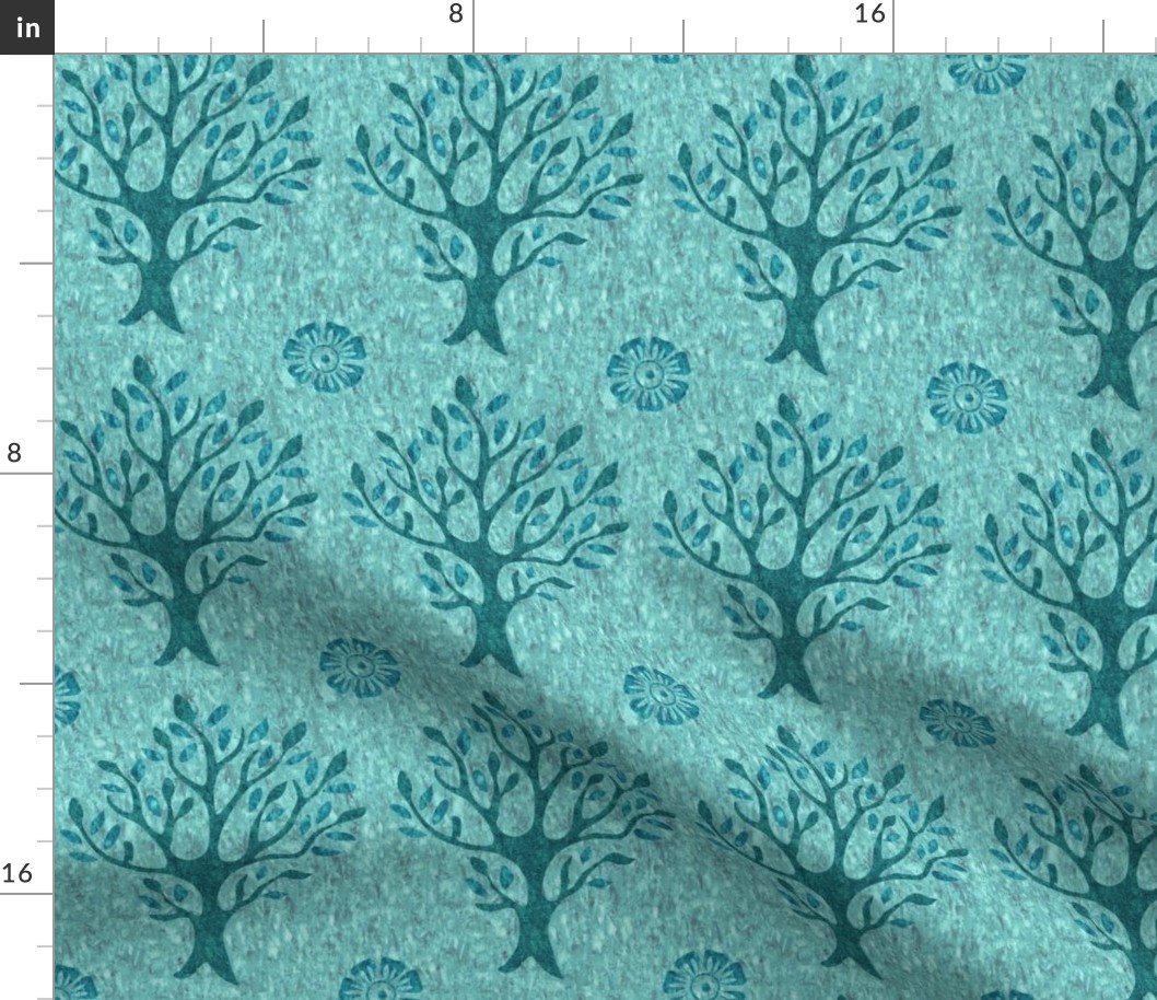 Tree and flower stamp - texture-AQUA