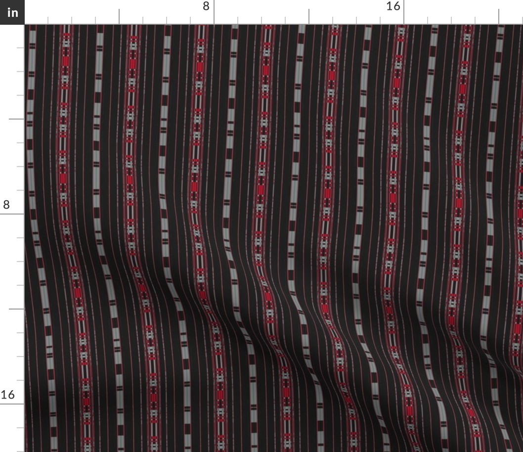 Red and Gray Stripes on Black Small