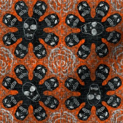 Black skeletons on orange