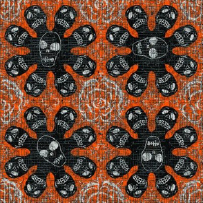 Black skeletons on orange