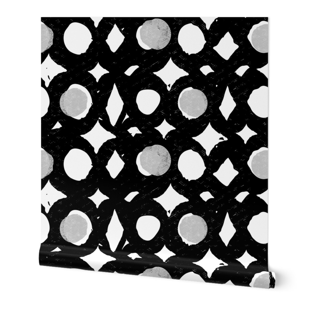 diamonds and dots - black and white