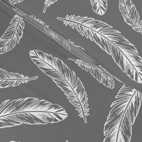 feathers - white on grey