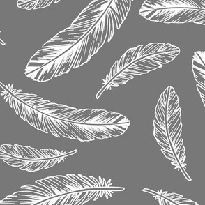 feathers - white on grey