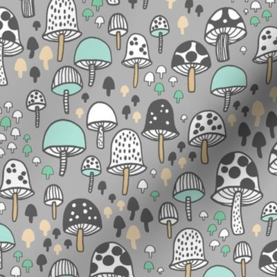mushrooms - grey and aqua