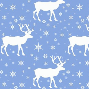 Reindeer In Snow Bright Blue