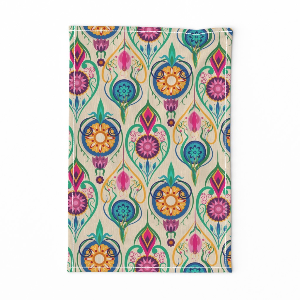 Suzani-Inspired Ogee Floral on Cream Background