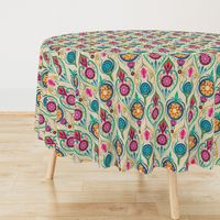 Suzani-Inspired Ogee Floral on Cream Background