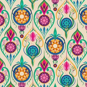 Suzani-Inspired Ogee Floral on Cream Background