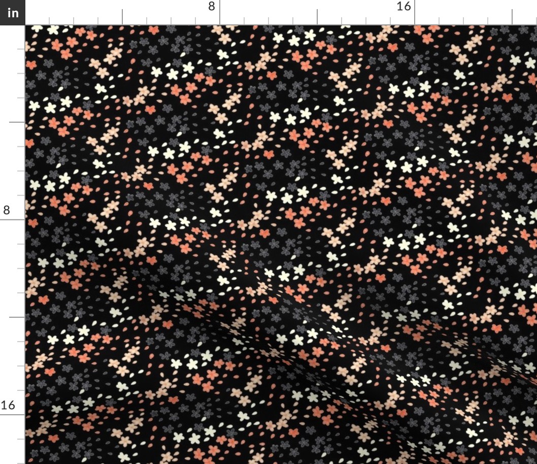 Calligraphy Blossoms(Black/Peach)