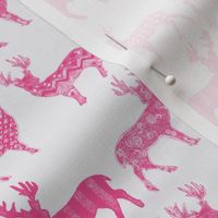 Hot Pink Meadow Deer on White SMALL SCALE 