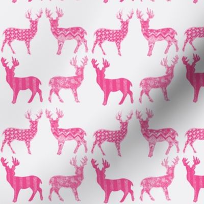 Hot Pink Meadow Deer on White SMALL SCALE 