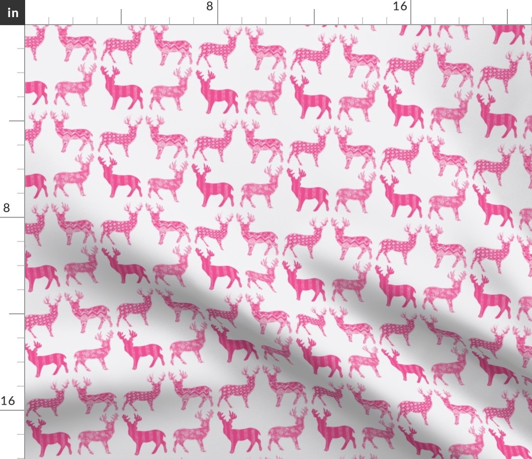 Hot Pink Meadow Deer on White SMALL SCALE 