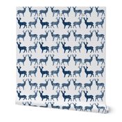 Navy Blue Meadow Deer on White SMALL SCALE