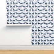 Navy Blue Meadow Deer on White SMALL SCALE