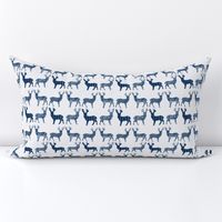 Navy Blue Meadow Deer on White SMALL SCALE