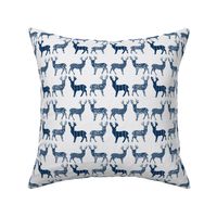 Navy Blue Meadow Deer on White SMALL SCALE