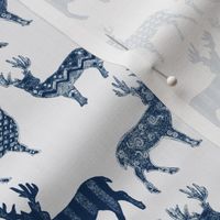 Navy Blue Meadow Deer on White SMALL SCALE