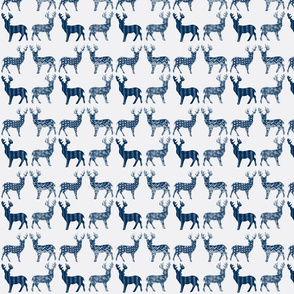 Navy Blue Meadow Deer on White SMALL SCALE