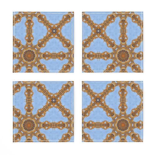 Illuminated Manuscript Ribbon Spokes on Blue Background