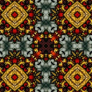 Decorative Stained Glass Tile Repeat in Red, Gold and Grey