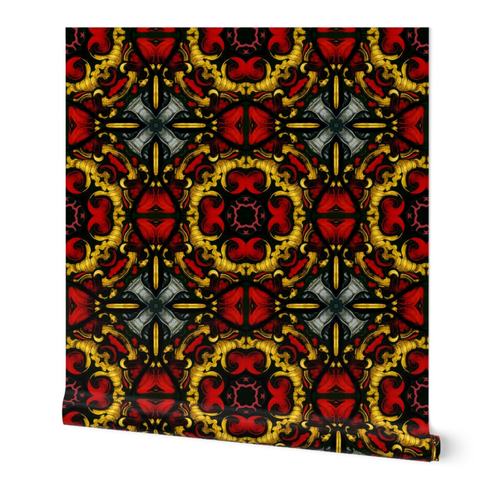 Decorative Stained Glass Tile Version II in Red, gold, black, and grey