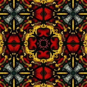 Decorative Stained Glass Tile Version II in Red, gold, black, and grey