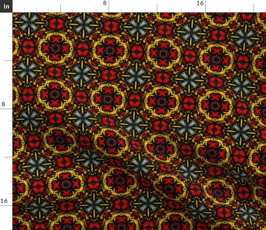 Decorative Stained Glass Tile Version II in Red, gold, black, and grey